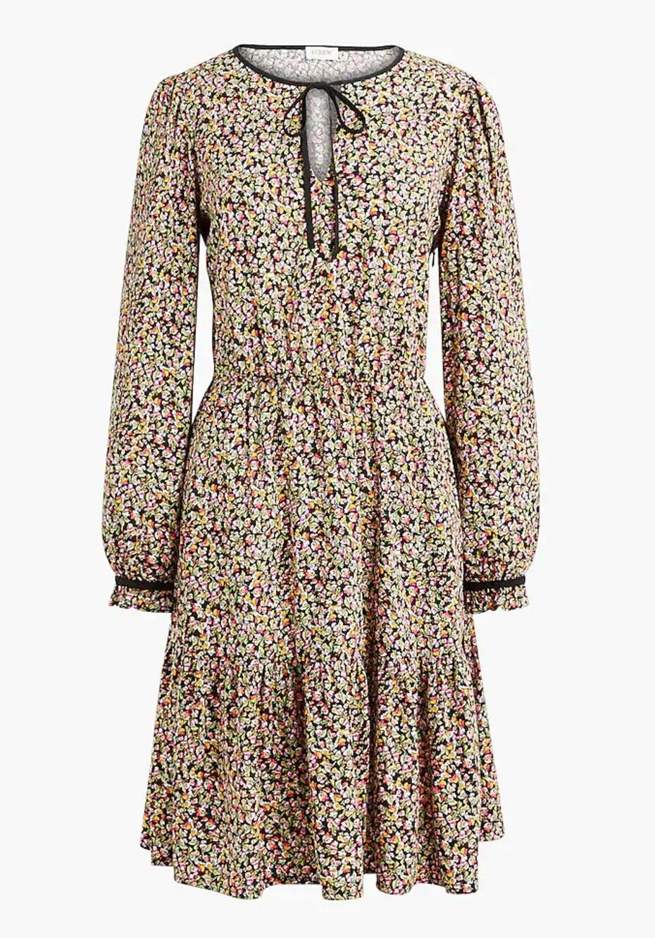 J. CREW NWT BT845 Floral Print Long-sleeve Tie-Neck Dress  // 6